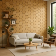 Akustiskais panelis INTELWOOD HEXAGON PANELS color Oak, on Black Felt