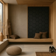 Akustiskais panelis INTELWOOD HEXAGON PANELS color Black ash, on Black Felt
