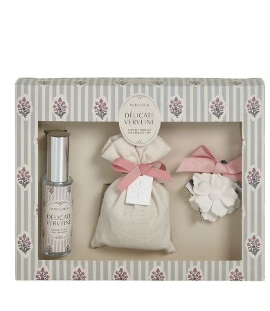 Dāvanu komplekts MATHILDE CREATIONS DELICATE VERVEINE flavor 30ml, scented linen bag, decor
