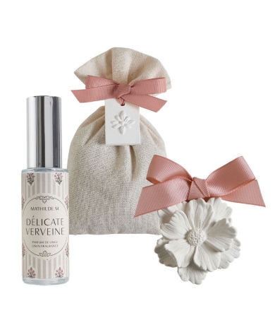 Dāvanu komplekts MATHILDE CREATIONS DELICATE VERVEINE flavor 30ml, scented linen bag, decor