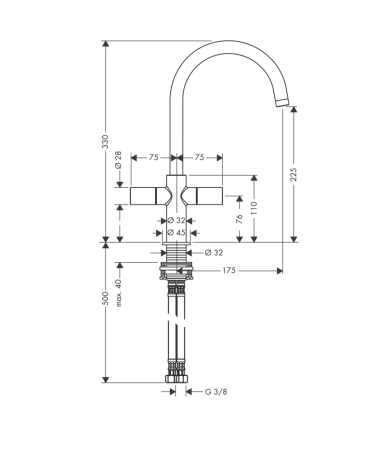 Jaucējkrāns AXOR UNO 2