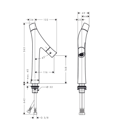 Jaucējkrāns AXOR STARCK ORGANIC Polished Black Chrome