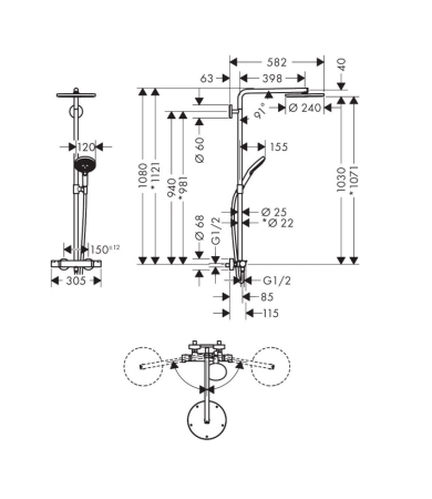 Dušas sistēma HANSGROHE RAINDANCE SELECT S 240 1jet POWDERRAIN Brushed Black Chrome
