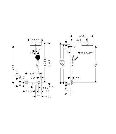 Dušas sistēma HANSGROHE RAINDANCE ALIVE S 300 2jet ECOSMART Polished Gold Optic