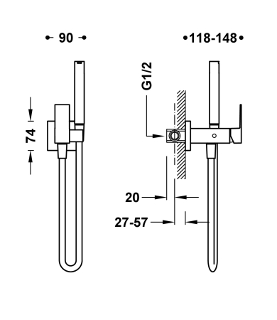 Higiēniska duša TRES CUADRO Matt Black